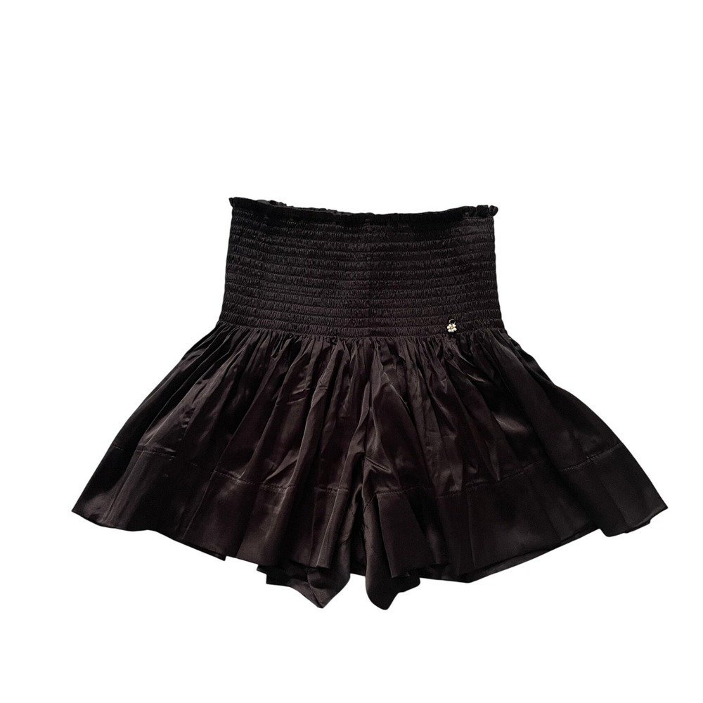 Black Smocked Waist Flowy Shorts Satin Boho Daisy Charm XS Natural Life
